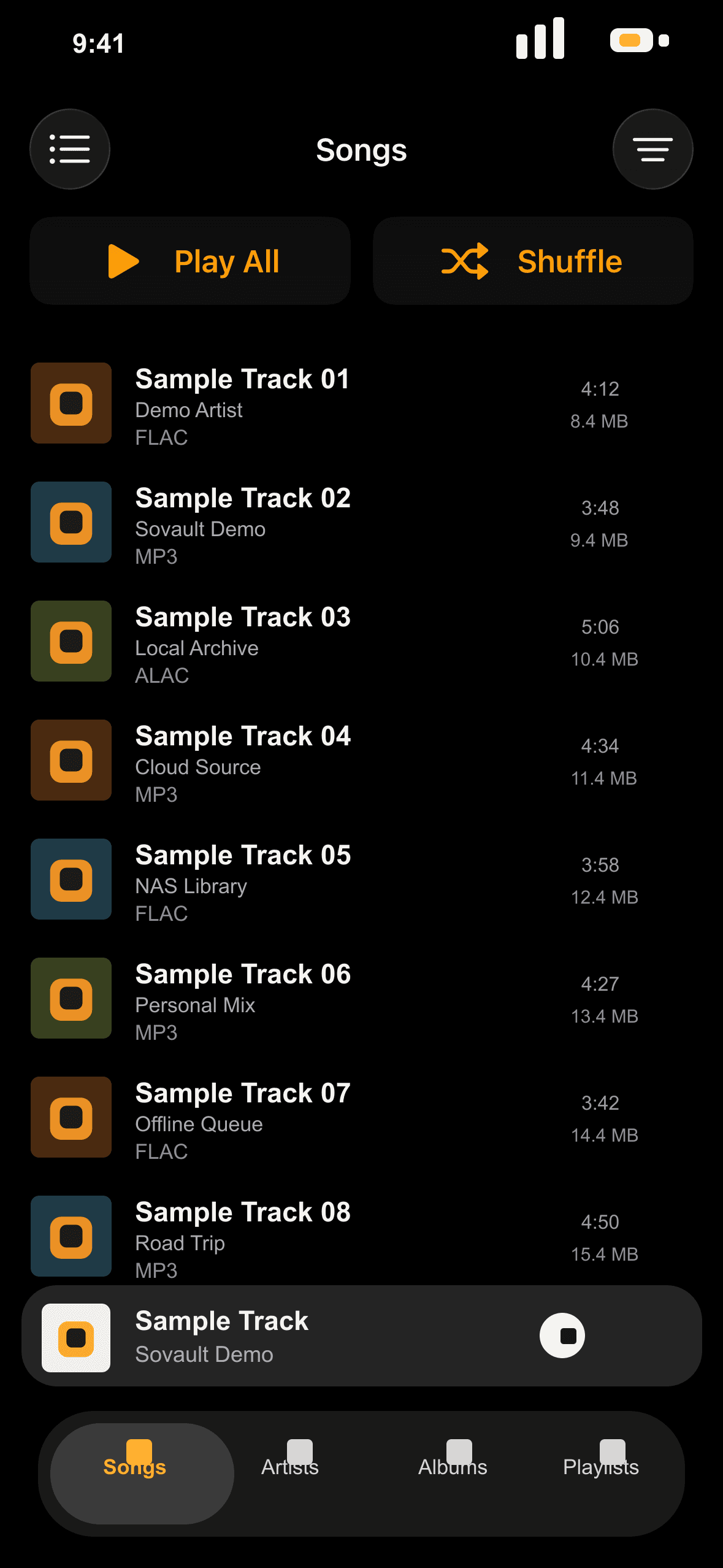 Sovault iPhone 歌曲列表脱敏界面